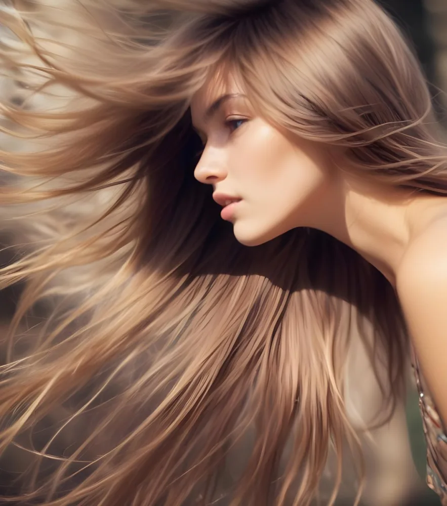 A Close Up Portrait Of A Young Caucasian Woman With Long Straight Light Brown Hair Flowing In The Wind 3 74d4