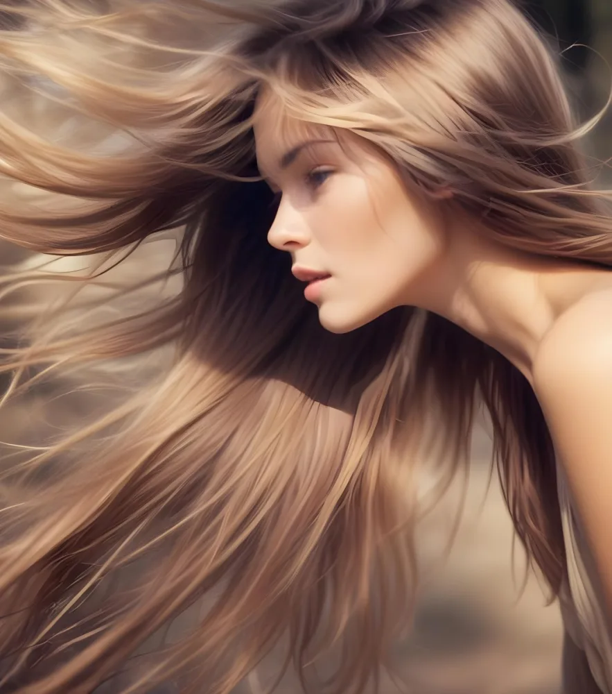 A Close Up Portrait Of A Young Caucasian Woman With Long Straight Light Brown Hair Flowing In The Wind 4 80a7