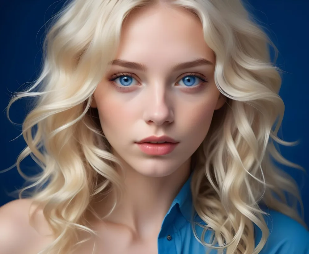 A Close Up Portrait Of A Young Caucasian Woman With Long Wavy Platinum Blonde Hair Covering Most Of Her Face She Has Striking Blue Eyes And Full Lips And Appears To Be Wearing Natural Makeup 14 Fec5