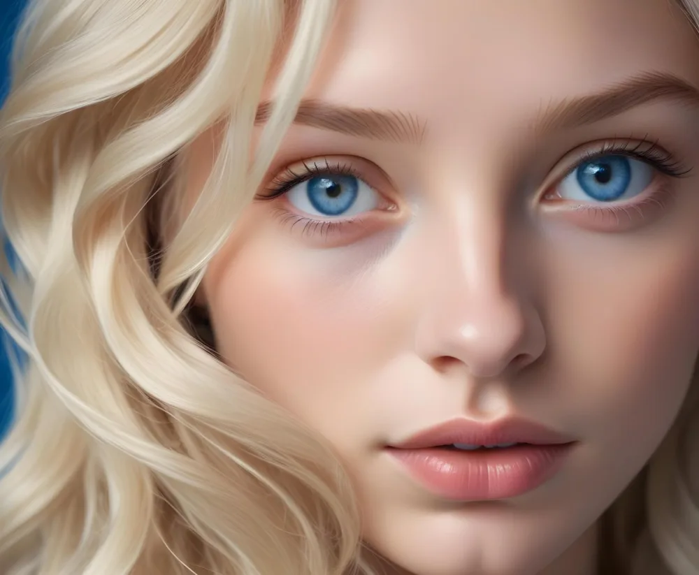 A Close Up Portrait Of A Young Caucasian Woman With Long Wavy Platinum Blonde Hair Covering Most Of Her Face She Has Striking Blue Eyes And Full Lips And Appears To Be Wearing Natural Makeup 8 Ab70