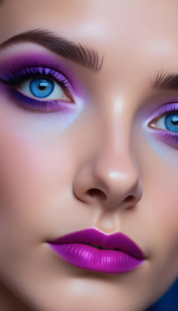 A Close Up Portrait Of A Young Woman With Striking Blue Eyes Dark Eyebrows And Vibrant Blue And Purple Eyeshadow The Background Is Blurred Putting The Focus On The Woman 4 0d5f