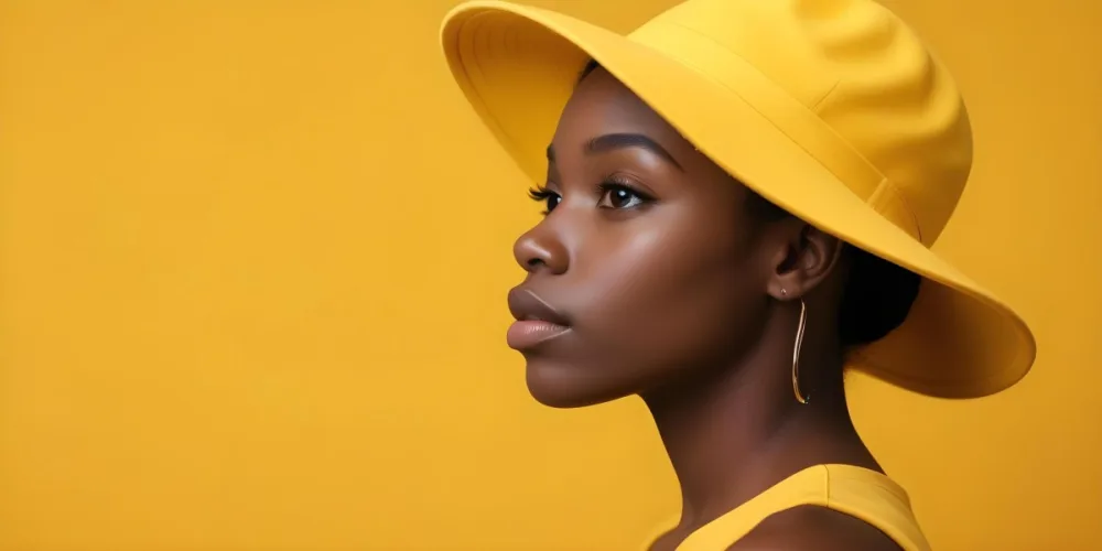 A Dark Skin Black Woman 23 Years Old With A Yellow Hat In A Yellow Background 11 1da1