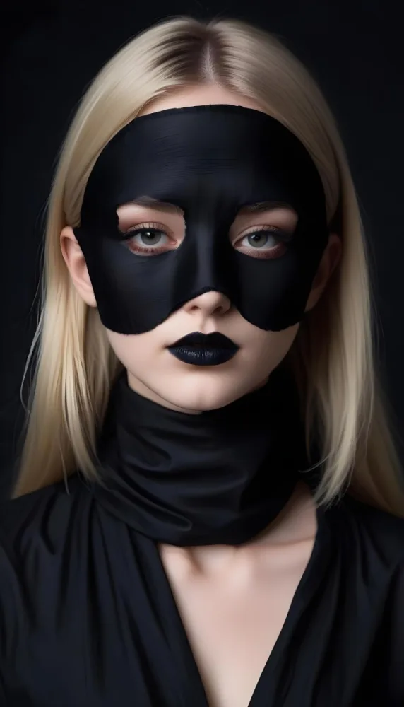 A Fair Skinned Woman Age 25 With Black Lipstick And Black Fabric Covering Her Face Dark Background 4 A47b