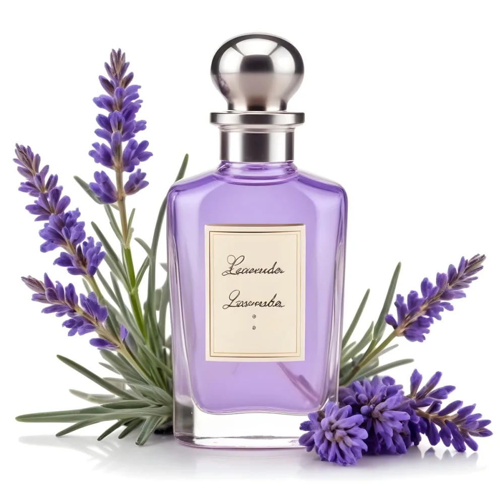 A Glass Bottle Of Lavender Perfume Surrounded By Fresh Lavender Flowers 2 Cc8f