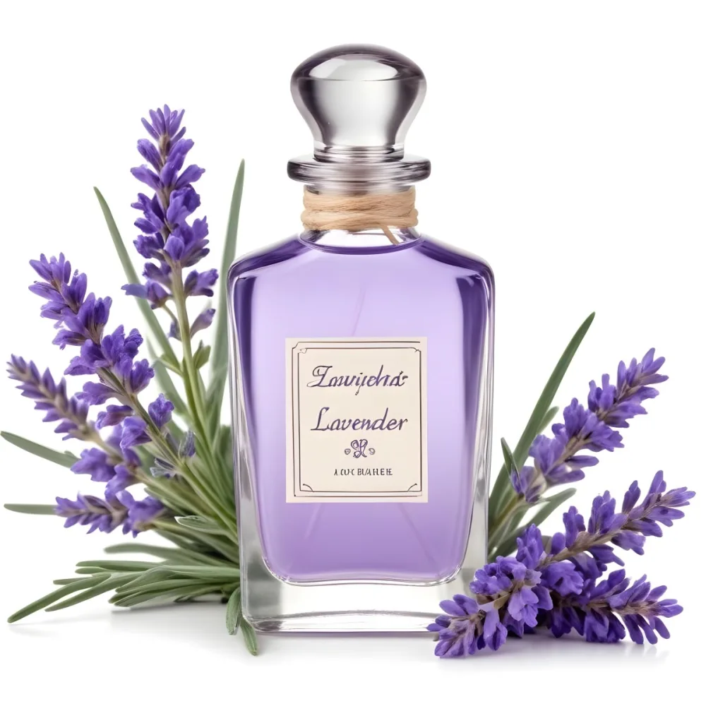 A Glass Bottle Of Lavender Perfume Surrounded By Fresh Lavender Flowers 4 1c6b