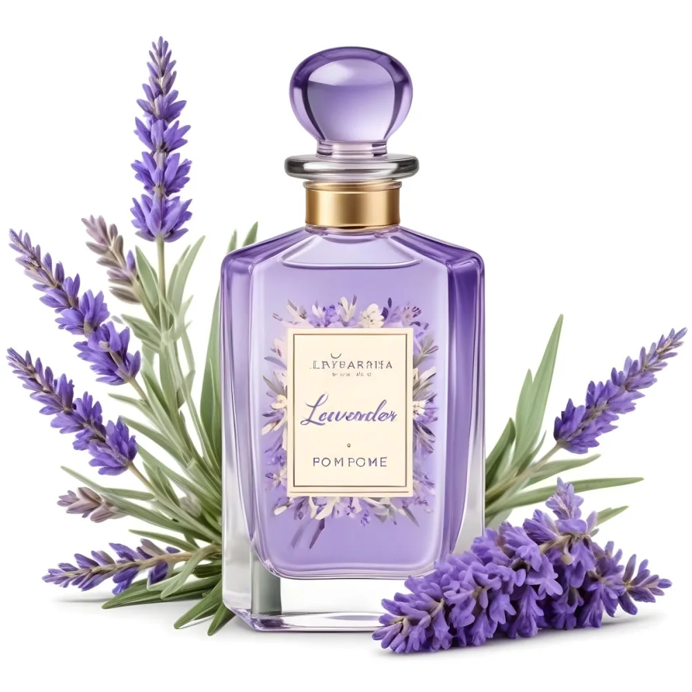 A Glass Bottle Of Lavender Perfume Surrounded By Fresh Lavender Flowers 5 8149