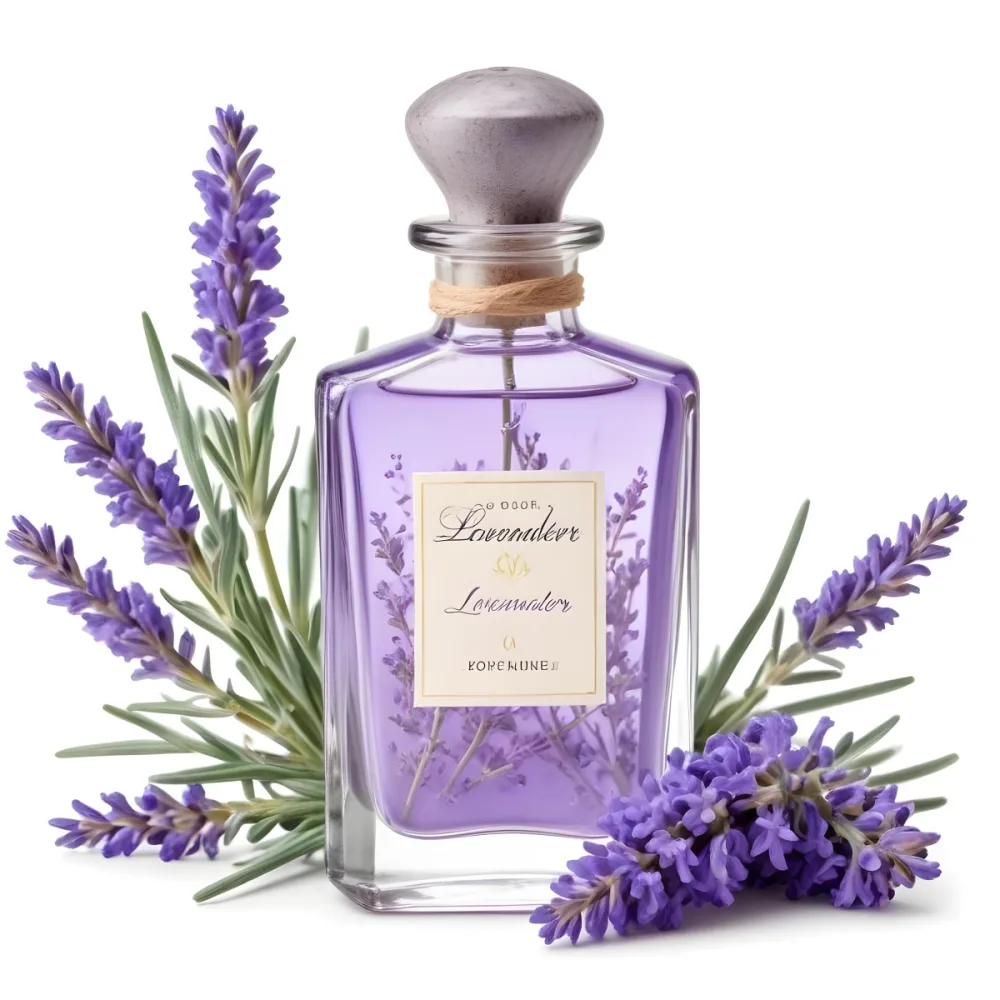 A Glass Bottle Of Lavender Perfume Surrounded By Fresh Lavender Flowers 8 31e1