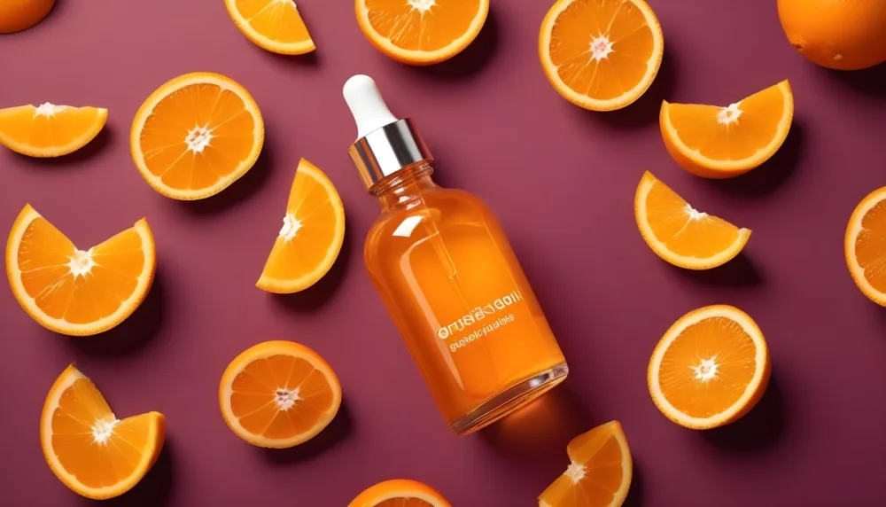 A Glass Bottle Of Orange Colored Facial Serum Or Oil With A Dropper Surrounded By Fresh Orange Slices On A Orange Background 15 5510