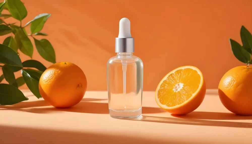 A Glass Bottle Of Orange Colored Facial Serum Or Oil With A Dropper Surrounded By Fresh Orange Slices On A Orange Background 19 0cbf