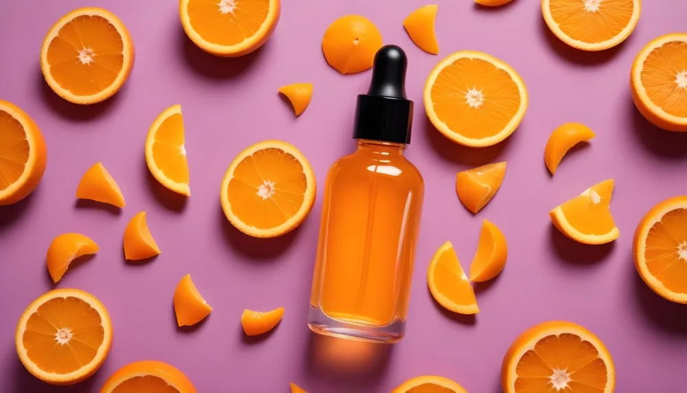 A Glass Bottle Of Orange Colored Facial Serum Or Oil With A Dropper Surrounded By Fresh Orange Slices On A Orange Background 2 8fd5
