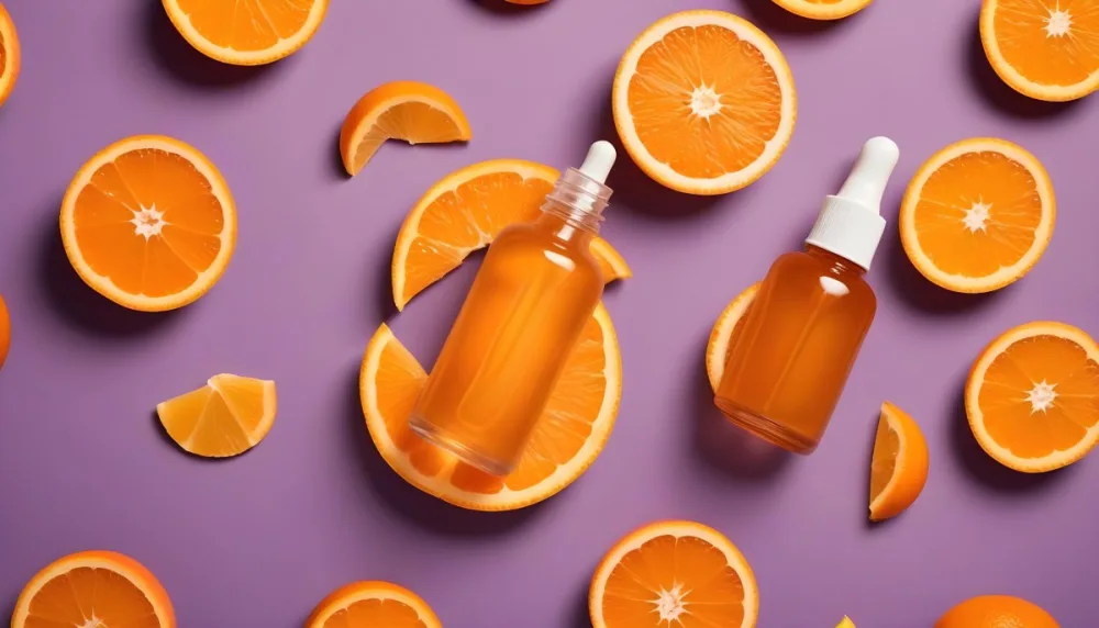 A Glass Bottle Of Orange Colored Facial Serum Or Oil With A Dropper Surrounded By Fresh Orange Slices On A Orange Background 4 A7ba