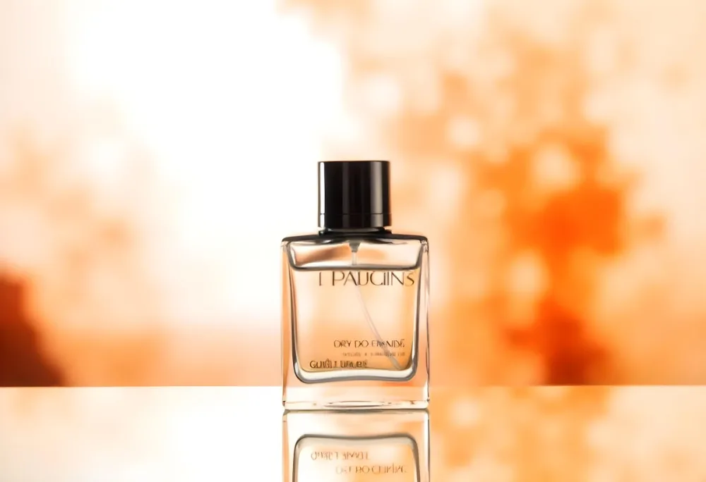 A Glass Bottle Of Perfume Or Cologne On An Orange Background 18 601b