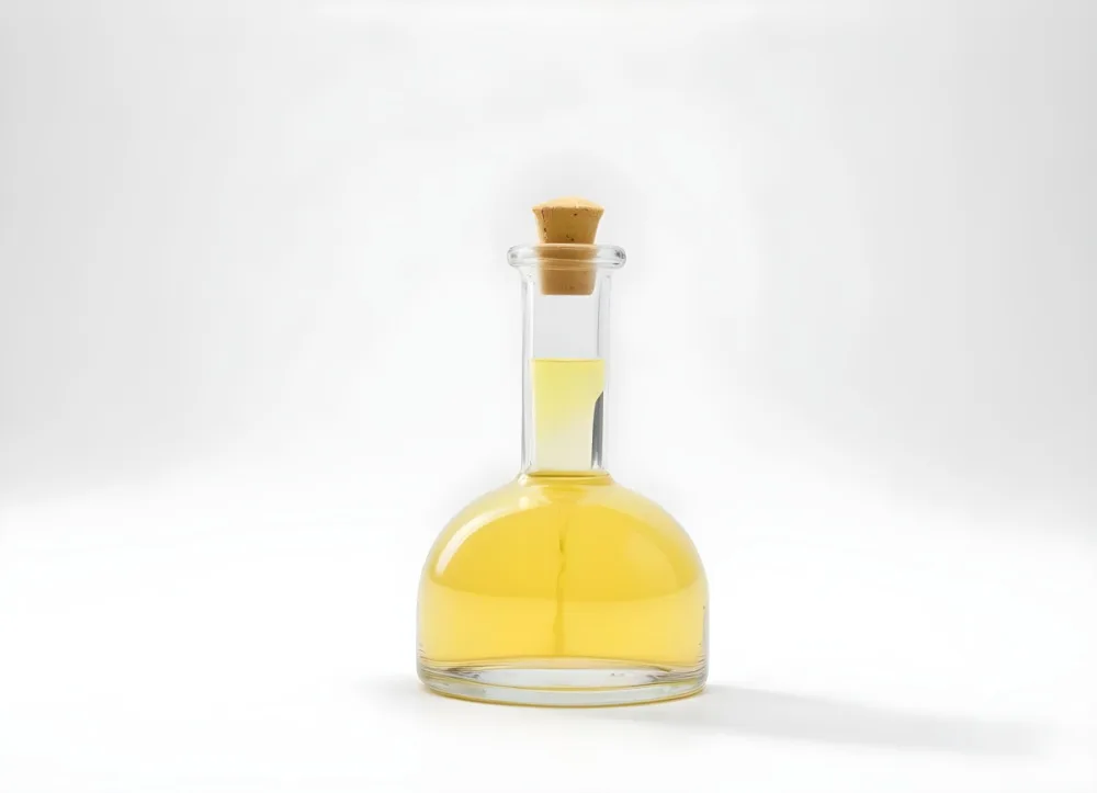 A Glass Bottle With A Glass Stopper Filled With Yellow Liquid On A White Background 29 F290
