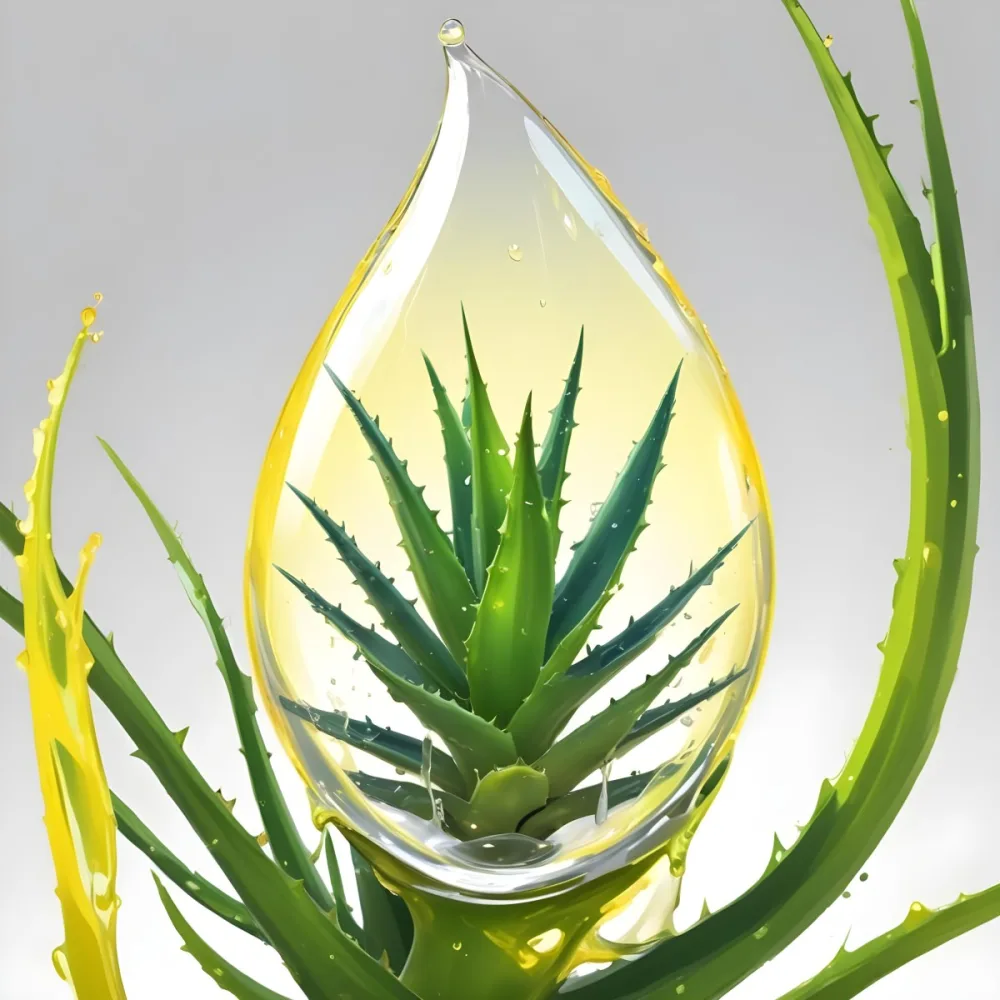 A Green Aloe Vera Plant Inside A Drop Of Aloe Vera Gel The Drop Has A Bright Yellow Light Inside White Background With A Shadow 12 A69a 6000
