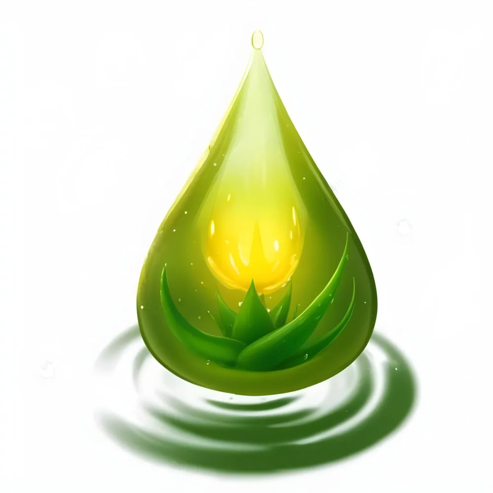 A Green Aloe Vera Plant Inside A Drop Of Aloe Vera Gel The Drop Has A Bright Yellow Light Inside White Background With A Shadow 13 55e0 8ed8