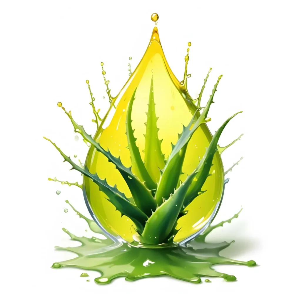 A Green Aloe Vera Plant Inside A Drop Of Aloe Vera Gel The Drop Has A Bright Yellow Light Inside White Background With A Shadow 29 D7eb Ad86
