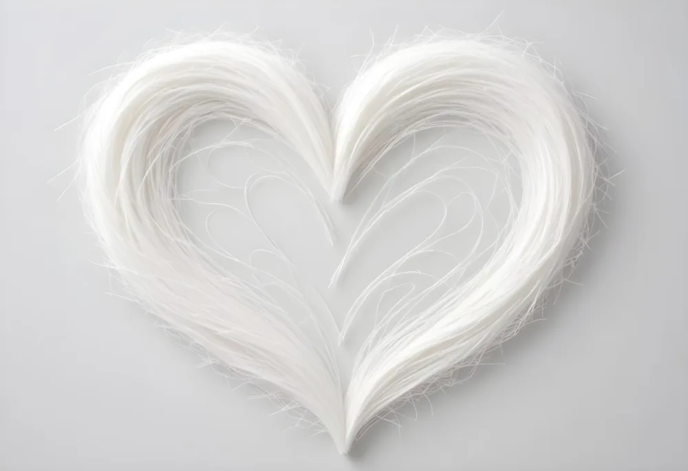 A Heart Shape Made Of White Hair Strands The Hair Is Shiny And Healthy The Background Is Plain White Studio Shot 13
