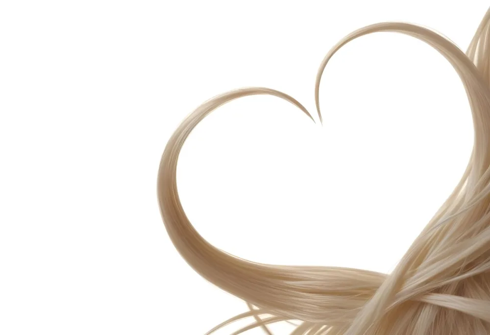 A Heart Shape Made Of White Hair Strands The Hair Is Shiny And Healthy The Background Is Plain White Studio Shot 20 183e