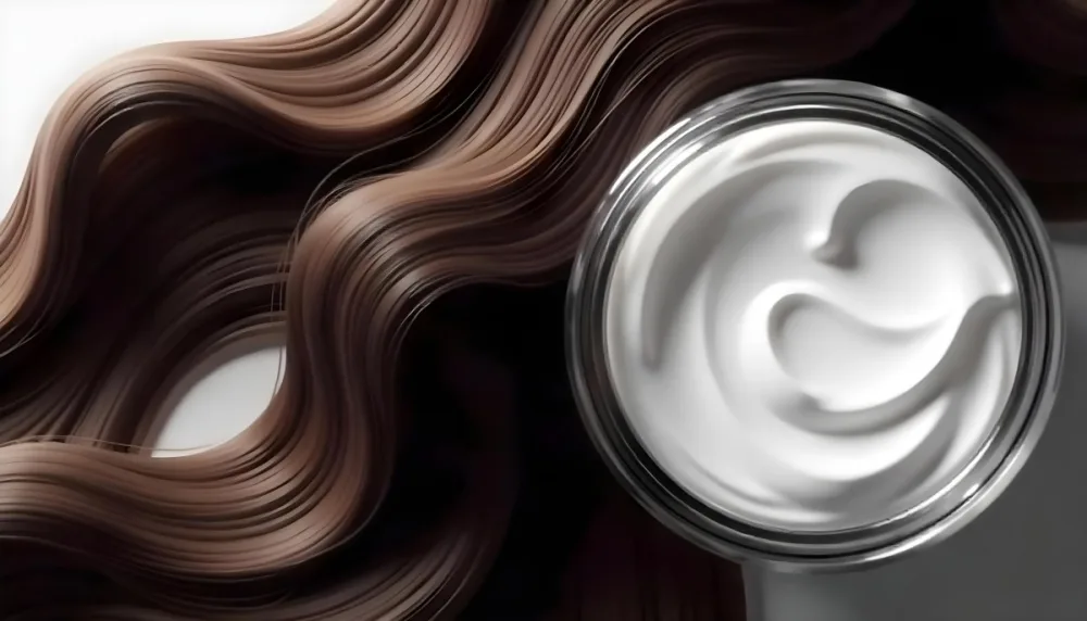 A Jar Of White Cream Next To Long Wavy Brown Hair The Jar Is On The Right Side Of The Image And The Hair Is On The Left Side 12 1ef0