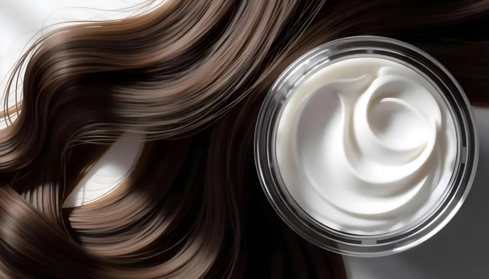 A Jar Of White Cream Next To Long Wavy Brown Hair The Jar Is On The Right Side Of The Image And The Hair Is On The Left Side 16 9d0b