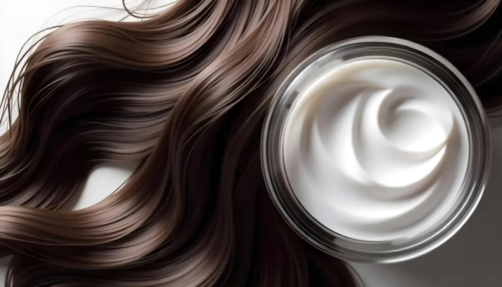 A Jar Of White Cream Next To Long Wavy Brown Hair The Jar Is On The Right Side Of The Image And The Hair Is On The Left Side 22 6aa8