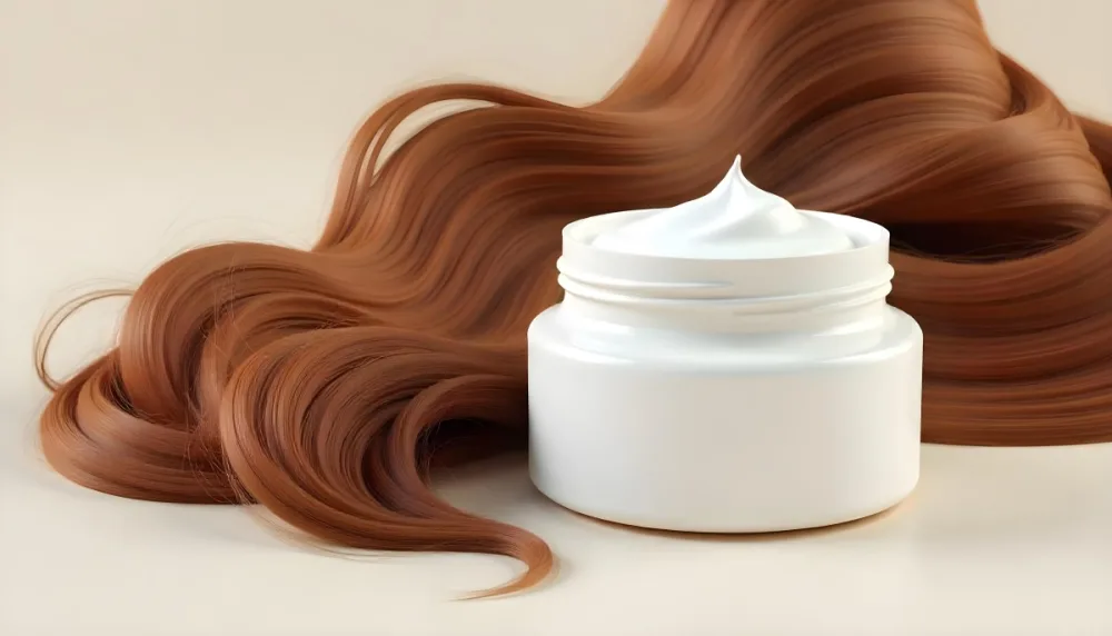 A Jar Of White Cream Next To Long Wavy Brown Hair The Jar Is On The Right Side Of The Image And The Hair Is On The Left Side 28 30b6