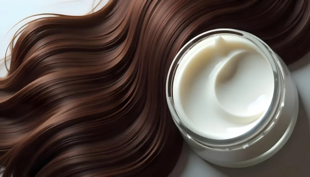 A Jar Of White Cream Next To Long Wavy Brown Hair The Jar Is On The Right Side Of The Image And The Hair Is On The Left Side 37 Da22