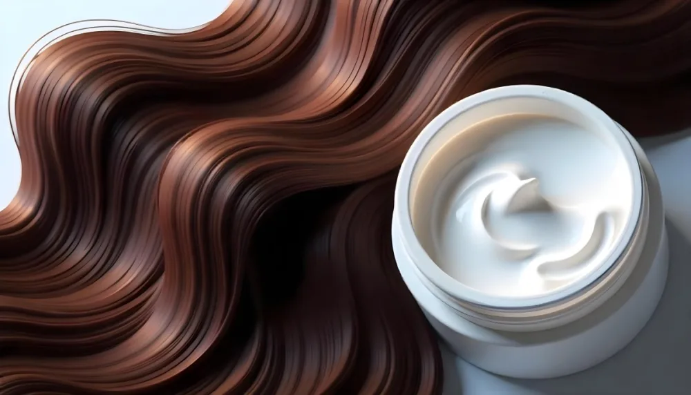 A Jar Of White Cream Next To Long Wavy Brown Hair The Jar Is On The Right Side Of The Image And The Hair Is On The Left Side 8 2d9b