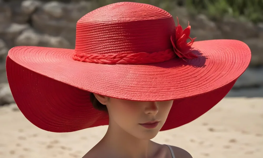 A Large Red Straw Hat With A Wide Brim 2 3853
