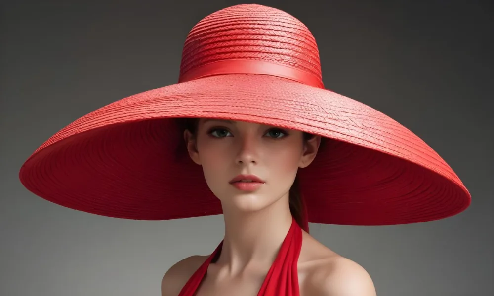 A Large Red Straw Hat With A Wide Brim 4 1e29