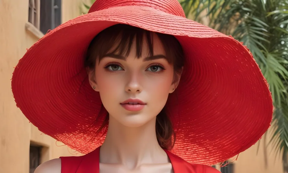 A Large Red Straw Hat With A Wide Brim 5 6aaf