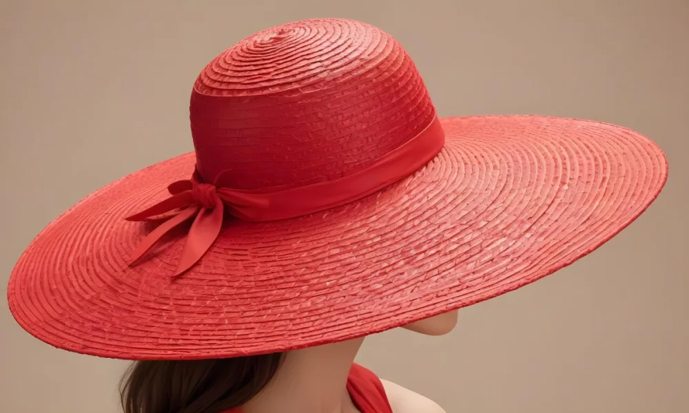 A Large Red Straw Hat With A Wide Brim 6 C583