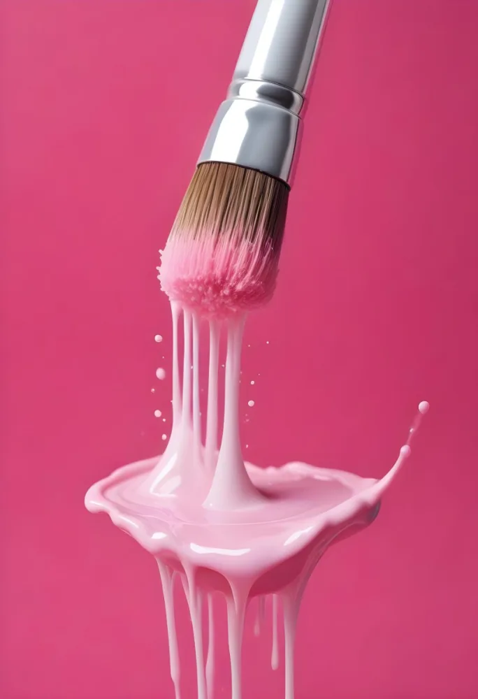 A Makeup Brush With Pink Bristles In A White Liquid The Brush Is Making A Pink Trail In The Liquid Close Up Shot 1 7845