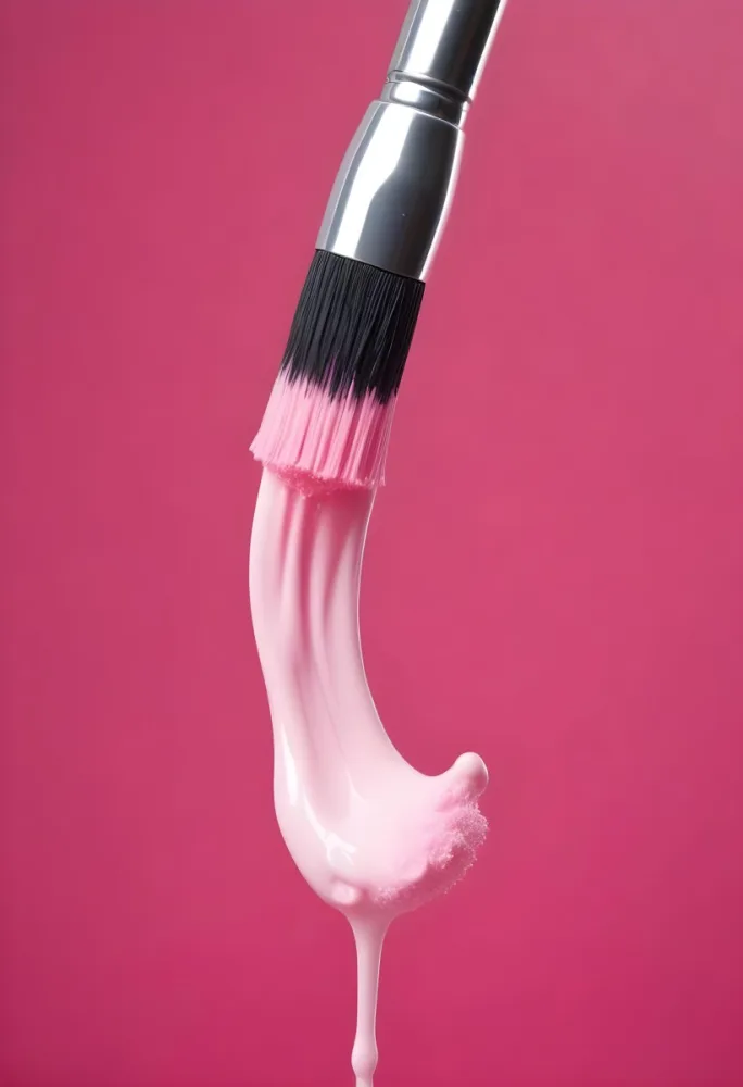 A Makeup Brush With Pink Bristles In A White Liquid The Brush Is Making A Pink Trail In The Liquid Close Up Shot 10 14cd
