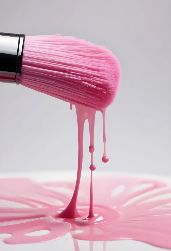 A Makeup Brush With Pink Bristles In A White Liquid The Brush Is Making A Pink Trail In The Liquid Close Up Shot 4 F06b