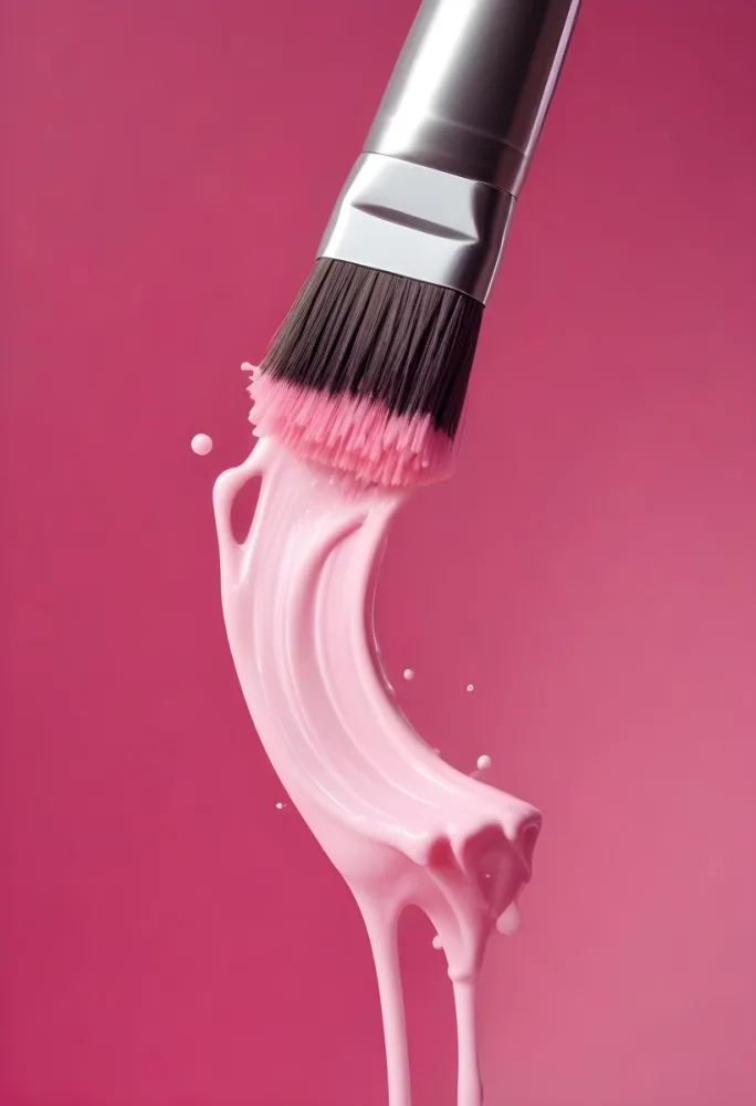 A Makeup Brush With Pink Bristles In A White Liquid The Brush Is Making A Pink Trail In The Liquid Close Up Shot 5 Cd63