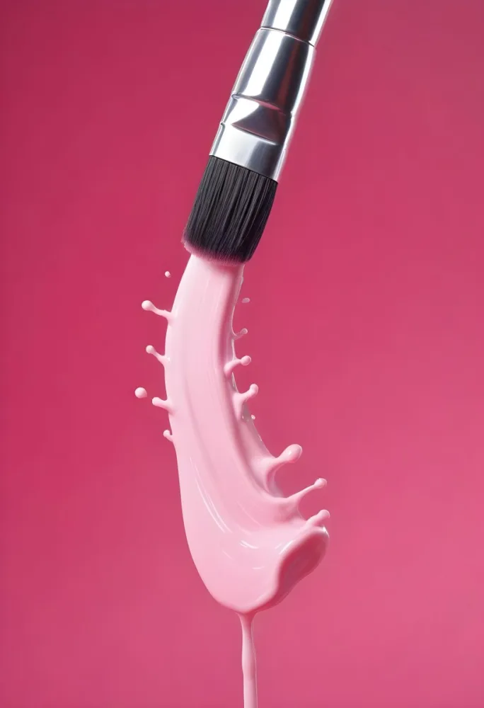 A Makeup Brush With Pink Bristles In A White Liquid The Brush Is Making A Pink Trail In The Liquid Close Up Shot 7 8675
