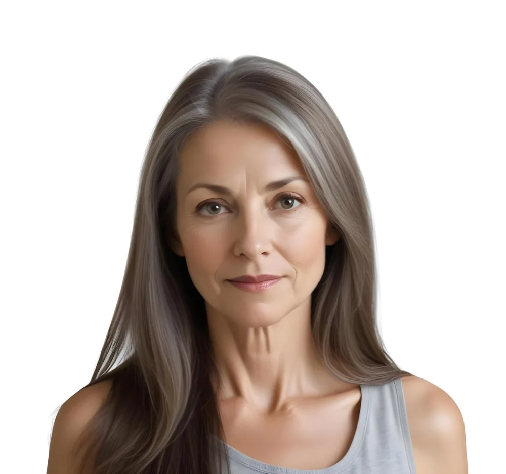 A Middle Aged Caucasian Woman With Long Straight Brown And Gray Hair 24 D1b2
