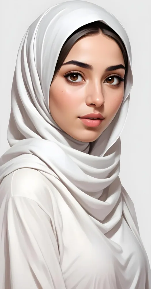 A Middle Eastern Woman 22 Years Old Light Skin Brown Eyes Wearing A White Hijab In A White Background 16 02c4