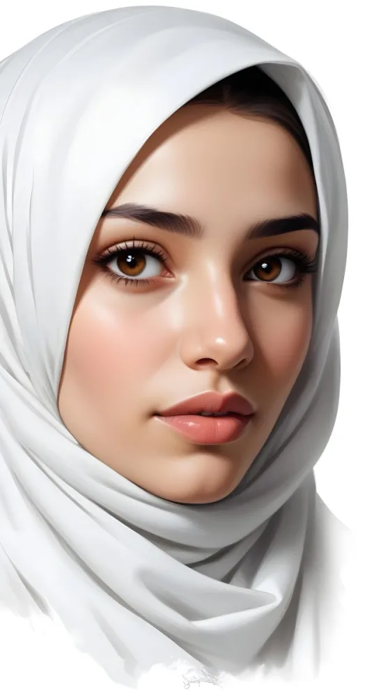 A Middle Eastern Woman 22 Years Old Light Skin Brown Eyes Wearing A White Hijab In A White Background 30 3585