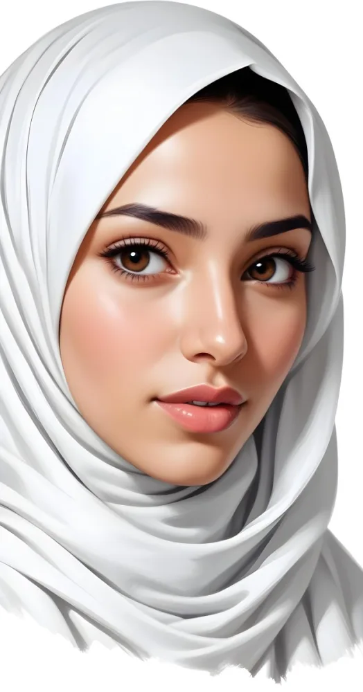 A Middle Eastern Woman 22 Years Old Light Skin Brown Eyes Wearing A White Hijab In A White Background 34 9e64