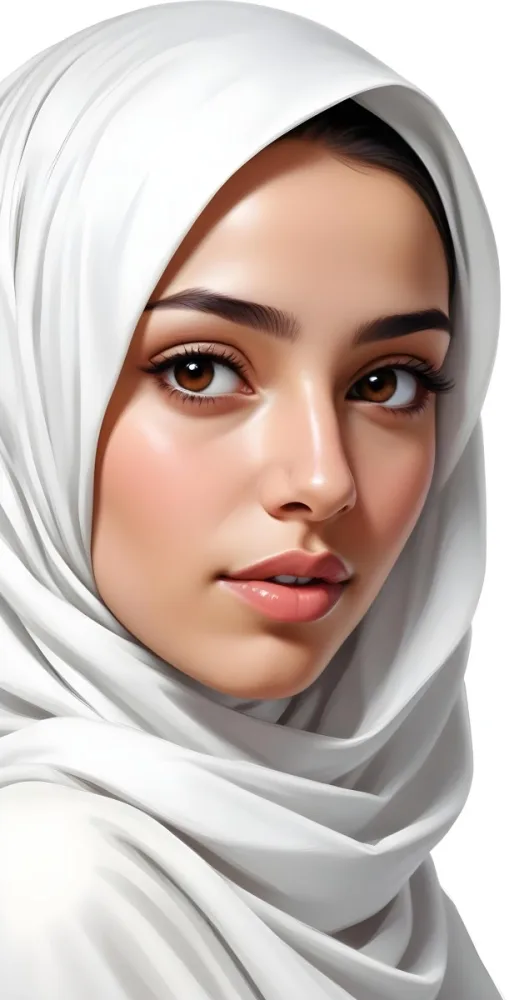 A Middle Eastern Woman 22 Years Old Light Skin Brown Eyes Wearing A White Hijab In A White Background 38 7865