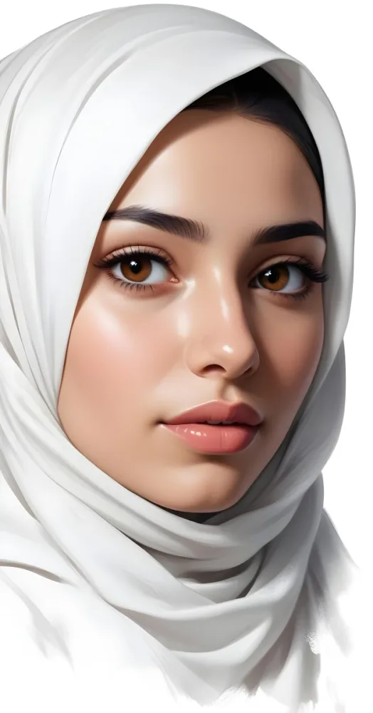 A Middle Eastern Woman 22 Years Old Light Skin Brown Eyes Wearing A White Hijab In A White Background 44 E525
