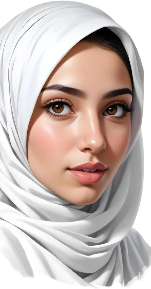 A Middle Eastern Woman 22 Years Old Light Skin Brown Eyes Wearing A White Hijab In A White Background 45 91bb