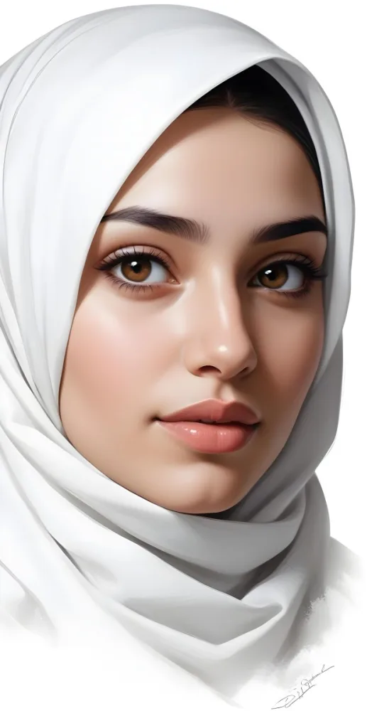 A Middle Eastern Woman 22 Years Old Light Skin Brown Eyes Wearing A White Hijab In A White Background 47 D6c4