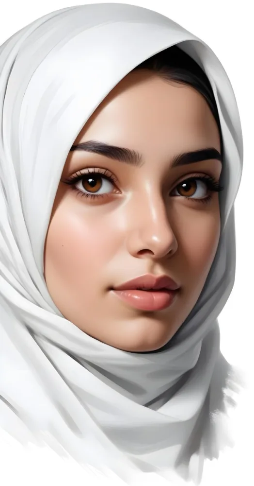 A Middle Eastern Woman 22 Years Old Light Skin Brown Eyes Wearing A White Hijab In A White Background 48 9f54