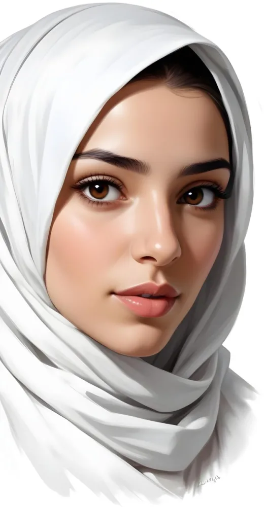 A Middle Eastern Woman 22 Years Old Light Skin Brown Eyes Wearing A White Hijab In A White Background 49 22db