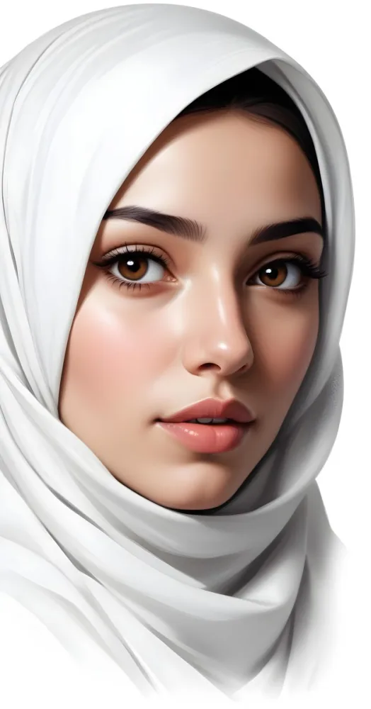 A Middle Eastern Woman 22 Years Old Light Skin Brown Eyes Wearing A White Hijab In A White Background 51 5768