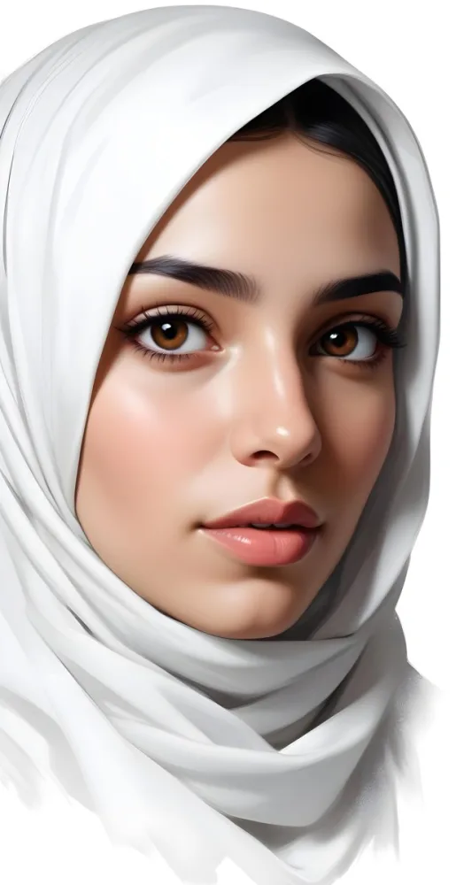 A Middle Eastern Woman 22 Years Old Light Skin Brown Eyes Wearing A White Hijab In A White Background 52 1ffa
