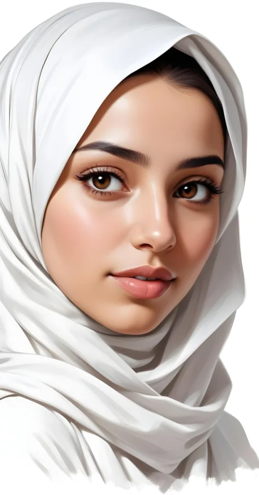A Middle Eastern Woman 22 Years Old Light Skin Brown Eyes Wearing A White Hijab In A White Background 6 3e78